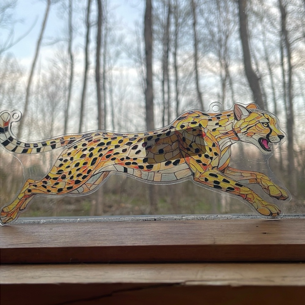 Suncatcher Acrylic Cheetah Wild Cat Animal 8” Kitten Wildlife Decor 8”